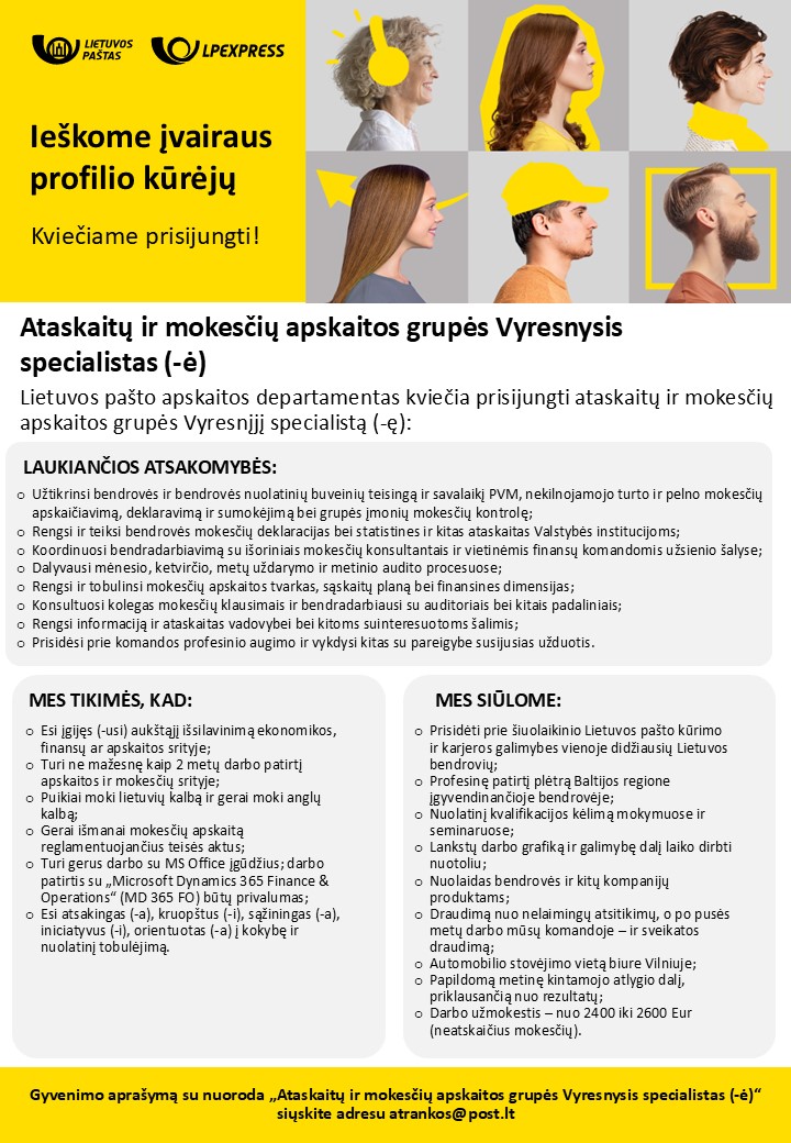 Ataskaitų ir mokesčių apskaitos grupės vyresnysis specialistass 0