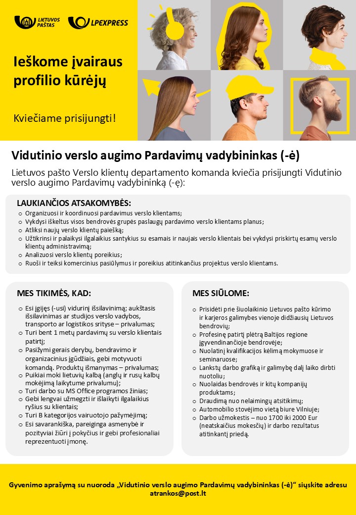 Vidutinio verslo augimo Pardavimų vadybininkas