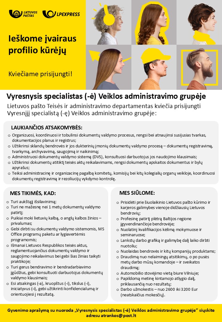 Vyr. specialistas Veiklos administravimo grupėje